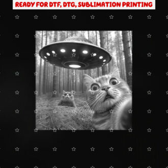 Cat Selfie With Alien Ufo Meme Funny Cat Lover Spaceship Shirt PNG, DTF, DTG, Sublimation Design
