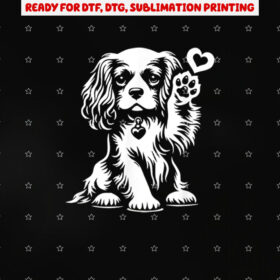 Cavalier King Charles Spaniel With Paw Dog Graphic Design Shirt PNG, DTF, DTG, Sublimation Design