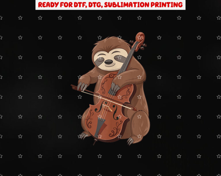 Cellist Sloth Cello Player Orchestra Violinist Music Animal Shirt PNG, DTF, DTG, Sublimation Design