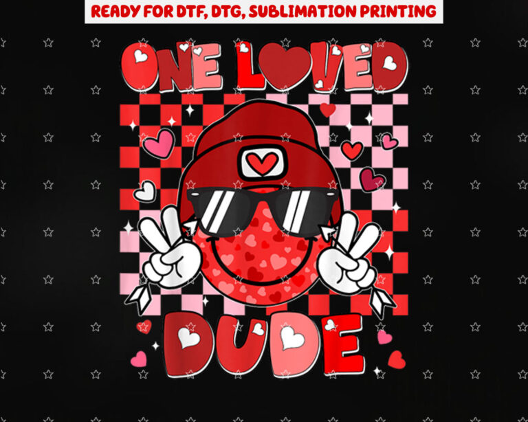 Checkered Heart One Loved Dude Valentines Day Boys Kids Shirt PNG, DTF, DTG, Sublimation Design