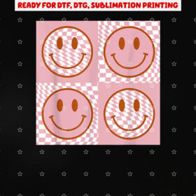 Checkered Pattern Happy Face Retro Pink Smile Face Shirt PNG, DTF, DTG, Sublimation Design