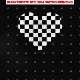Checkered Love Heart Black and White Plaid Distressed Shirt PNG, DTF, DTG, Sublimation Design