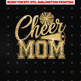 Cheer Mom Biggest Fan Cheerleader Black Yellow Gold Pom Pom Shirt PNG, DTF, DTG, Sublimation Design