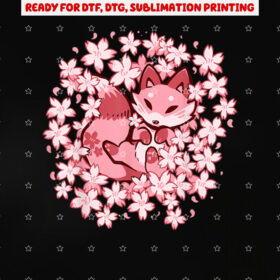 Cherry Blossom Fox Cute Pink Fox Shirt PNG, DTF, DTG, Sublimation Design
