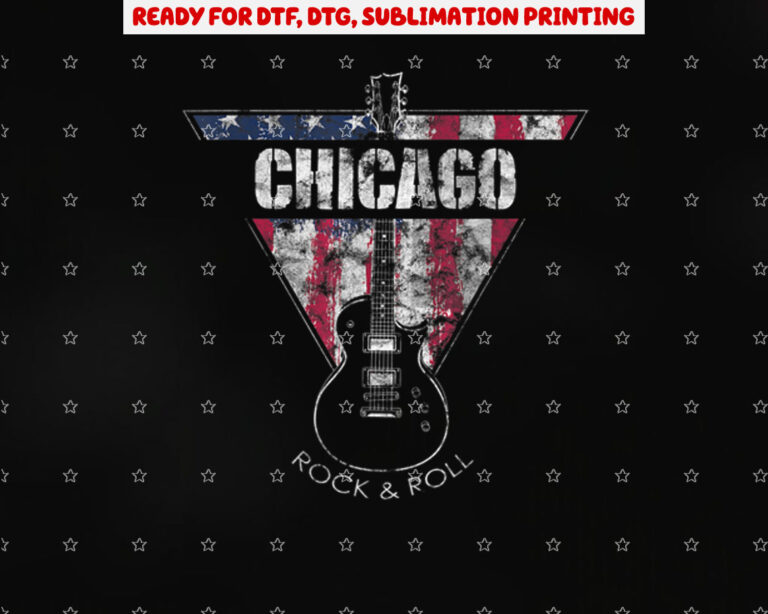 Chicago Vintage American Flag Guitar Player Souvenir Shirt PNG, DTF, DTG, Sublimation Design