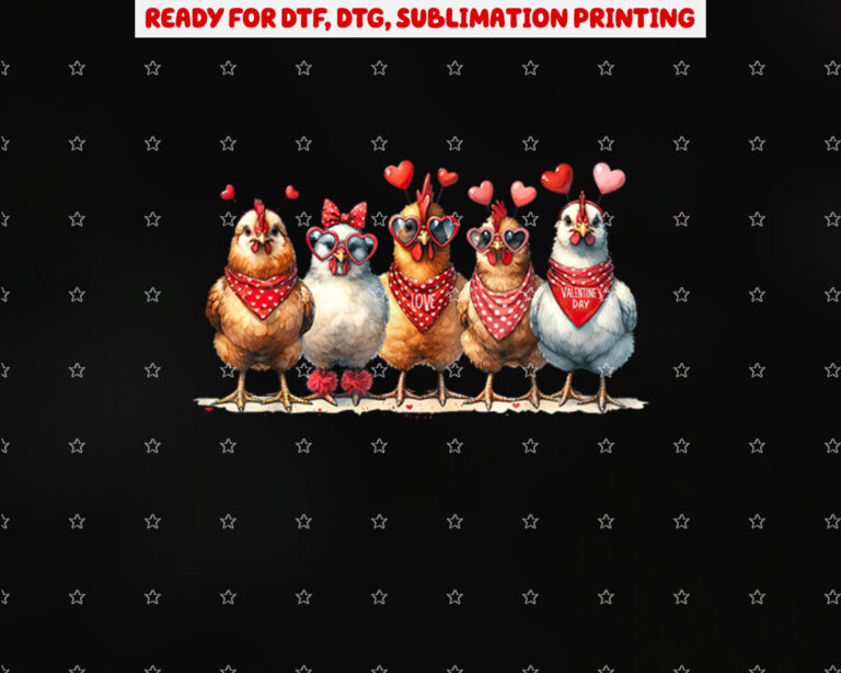 Chickens Valentines Day Love Valentine Cute Hearts Shirt PNG, DTF, DTG, Sublimation Design