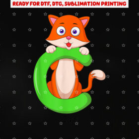 Childrens Letter C Like Cat Design Shirt PNG, DTF, DTG, Sublimation Design