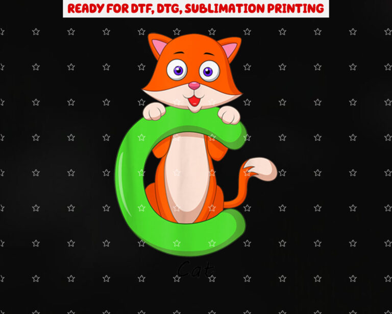 Childrens Letter C Like Cat Design Shirt PNG, DTF, DTG, Sublimation Design