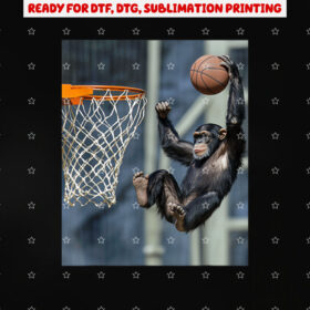 Chimpanzee Basketball Monkey Funny Graphic Shirt PNG, DTF, DTG, Sublimation Design
