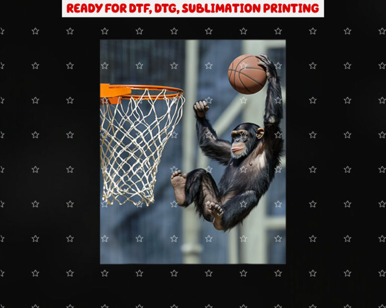 Chimpanzee Basketball Monkey Funny Graphic Shirt PNG, DTF, DTG, Sublimation Design