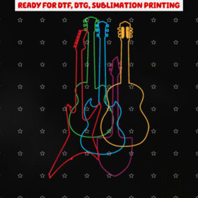 Colored Guitars Electric Acoustic Classical Gift Shirt PNG, DTF, DTG, Sublimation Design