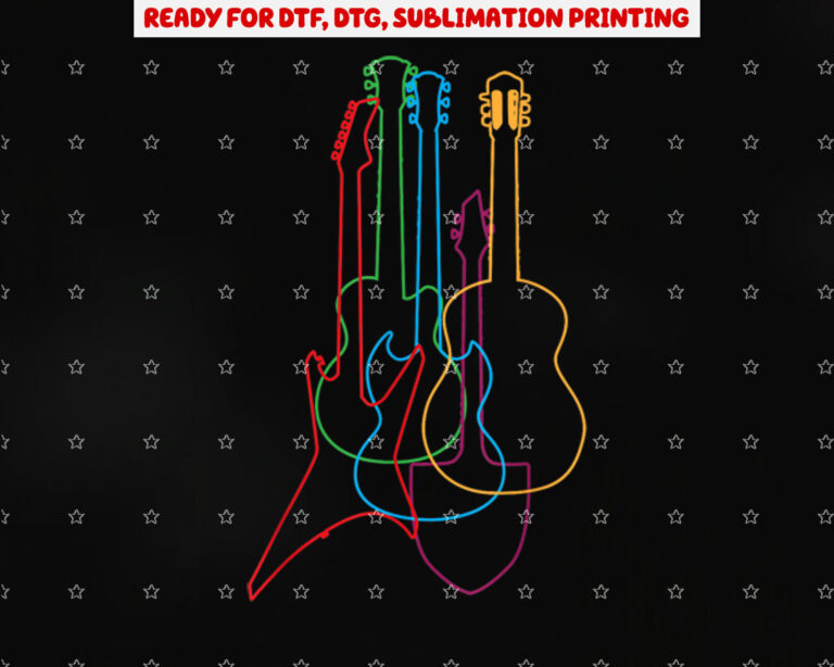 Colored Guitars Electric Acoustic Classical Gift Shirt PNG, DTF, DTG, Sublimation Design