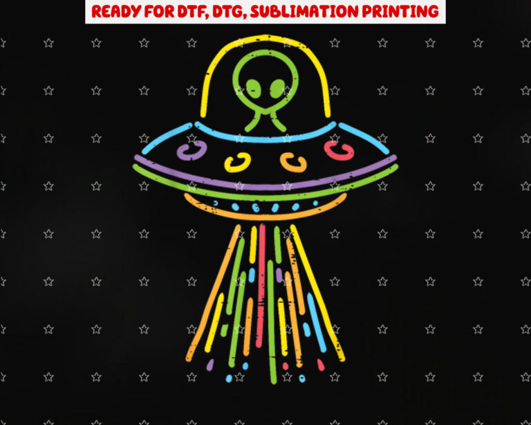 Colorful Alien Ufo Lines Cute Toddler Girls Boys Kids Women Shirt PNG, DTF, DTG, Sublimation Design