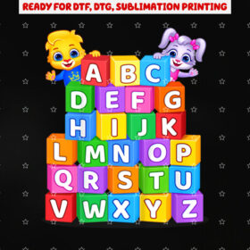 Colorful Alphabet Letters a to Z for Kids by Lucas Friends Shirt PNG, DTF, DTG, Sublimation Design
