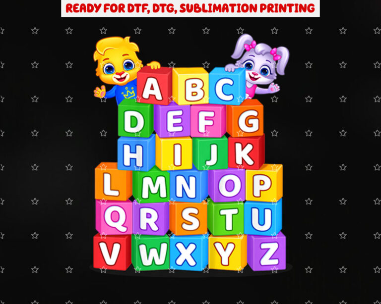 Colorful Alphabet Letters a to Z for Kids by Lucas Friends Shirt PNG, DTF, DTG, Sublimation Design