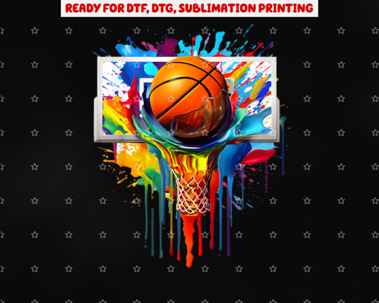 Colorful Basketball Tie Dye Color Splash Hoop Net Slam Dunk Shirt PNG, DTF, DTG, Sublimation Design