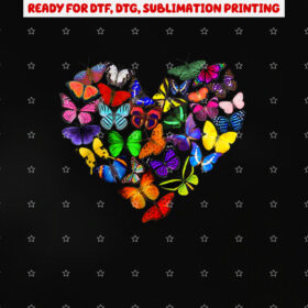 Colorful Butterfly Heart Butterflies Love Valentines Day Shirt PNG, DTF, DTG, Sublimation Design