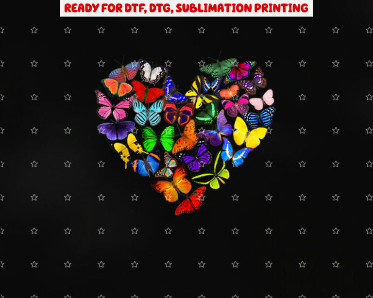 Colorful Butterfly Heart Butterflies Love Valentines Day Shirt PNG, DTF, DTG, Sublimation Design