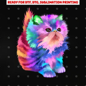 Colorful Cute Funny Rainbow Kitten Rave Psychedelic Cat Shirt PNG, DTF, DTG, Sublimation Design