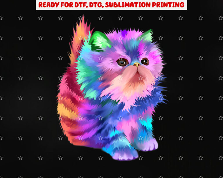Colorful Cute Funny Rainbow Kitten Rave Psychedelic Cat Shirt PNG, DTF, DTG, Sublimation Design
