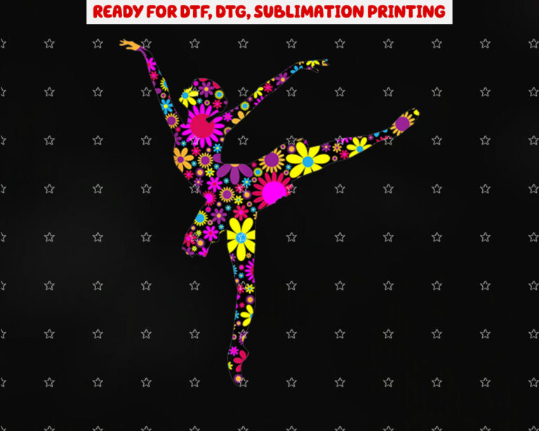 Colorful Flower Ballerina Girl Gift Tee for Ballet Shirt PNG, DTF, DTG, Sublimation Design