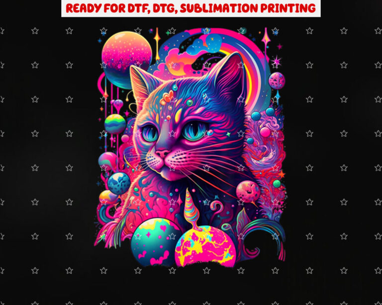 Colorful Rainbow Cat Graphic Shirt PNG, DTF, DTG, Sublimation Design