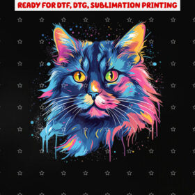 Colorful Splash Art Siberian Cat Face Shirt PNG, DTF, DTG, Sublimation Design