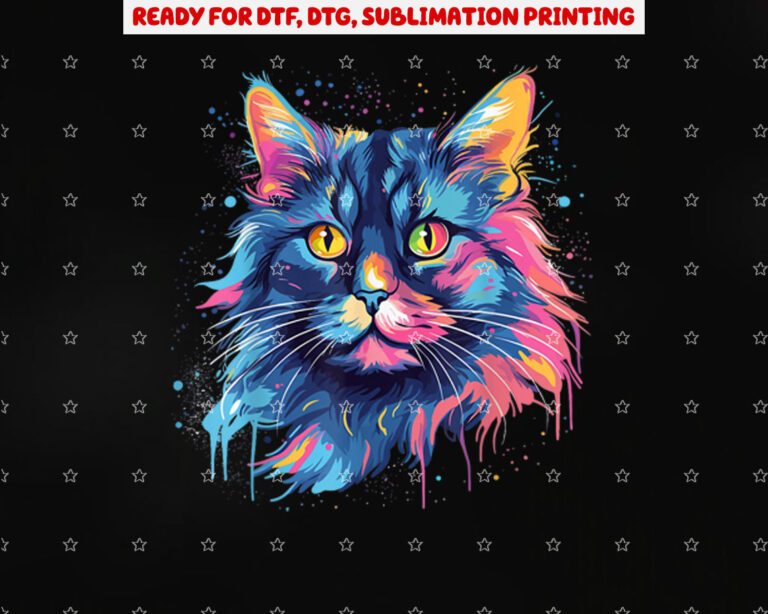 Colorful Splash Art Siberian Cat Face Shirt PNG, DTF, DTG, Sublimation Design