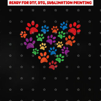 Colorful Grunge Paw Prints in Heart Shape for Cat or Dog Shirt PNG, DTF, DTG, Sublimation Design