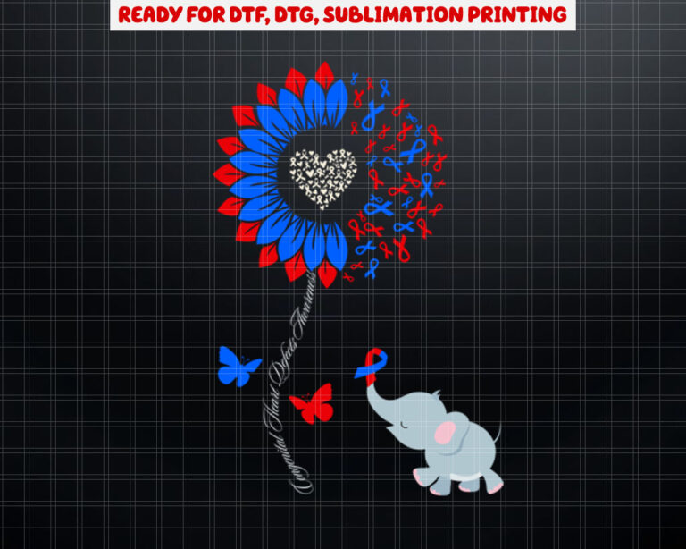 Congenital Heart Defects Awareness Sunflower Elephant  Shirt PNG, DTF, DTG, Sublimation Design