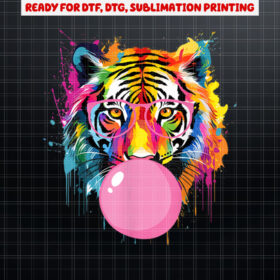 Cool Big Tiger Bubble Gum Coloring Glasses Mama Women Lover Shirt PNG, DTF, DTG, Sublimation Design