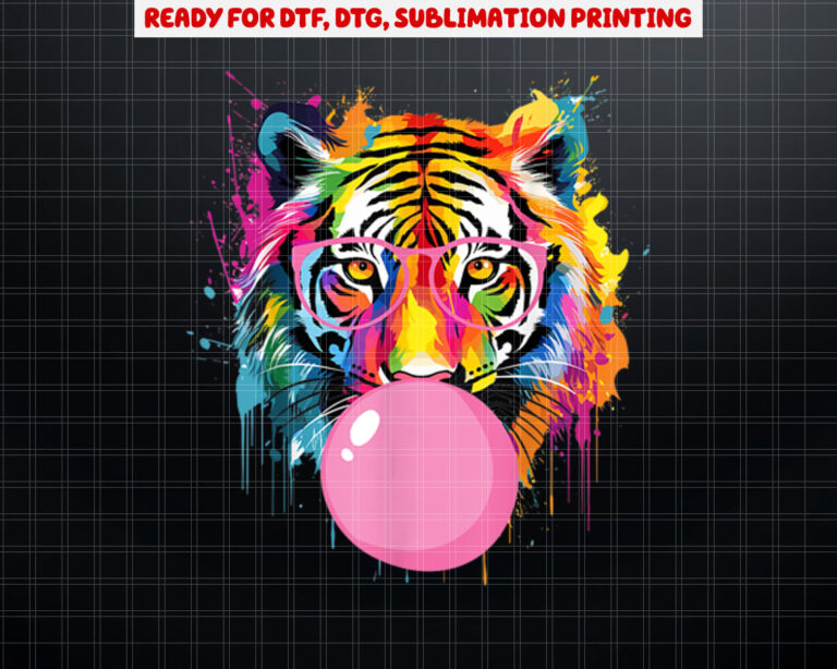 Cool Big Tiger Bubble Gum Coloring Glasses Mama Women Lover Shirt PNG, DTF, DTG, Sublimation Design
