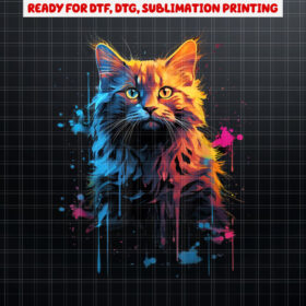 Cool Cat on colorful painted Cat Shirt PNG, DTF, DTG, Sublimation Design
