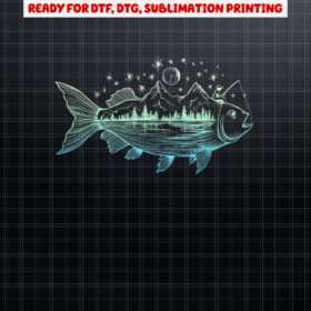 Cool Fish Shaped from Mountains Nature Scene Fishing Shirt PNG, DTF, DTG, Sublimation Design