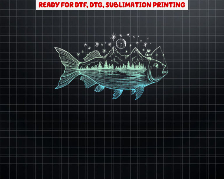 Cool Fish Shaped from Mountains Nature Scene Fishing Shirt PNG, DTF, DTG, Sublimation Design
