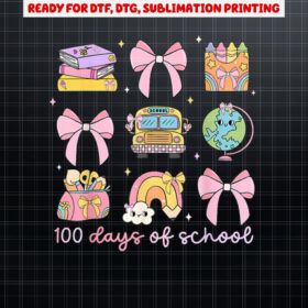 Coquette Bow 100 Days of School Pencil Girls Kids Teacher Shirt PNG, DTF, DTG, Sublimation Design