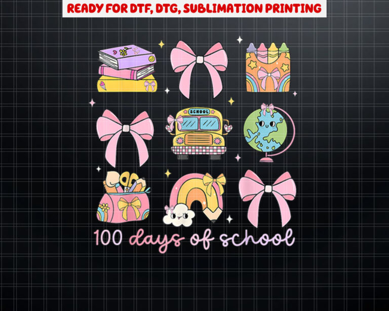 Coquette Bow 100 Days of School Pencil Girls Kids Teacher Shirt PNG, DTF, DTG, Sublimation Design
