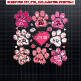 Coquette Bow Dog Paw Print Heart Valentine Dog Mom Dog Lover Shirt PNG, DTF, DTG, Sublimation Design