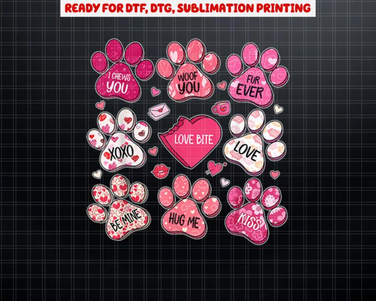 Coquette Bow Dog Paw Print Heart Valentine Dog Mom Dog Lover Shirt PNG, DTF, DTG, Sublimation Design