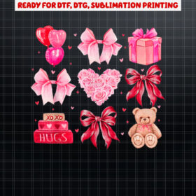 Coquette Bow Heart Valentines Day Girly  Women Kids Gift Shirt PNG, DTF, DTG, Sublimation Design