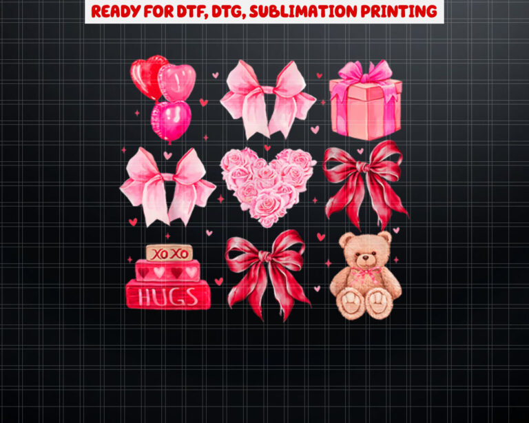 Coquette Bow Heart Valentines Day Girly  Women Kids Gift Shirt PNG, DTF, DTG, Sublimation Design