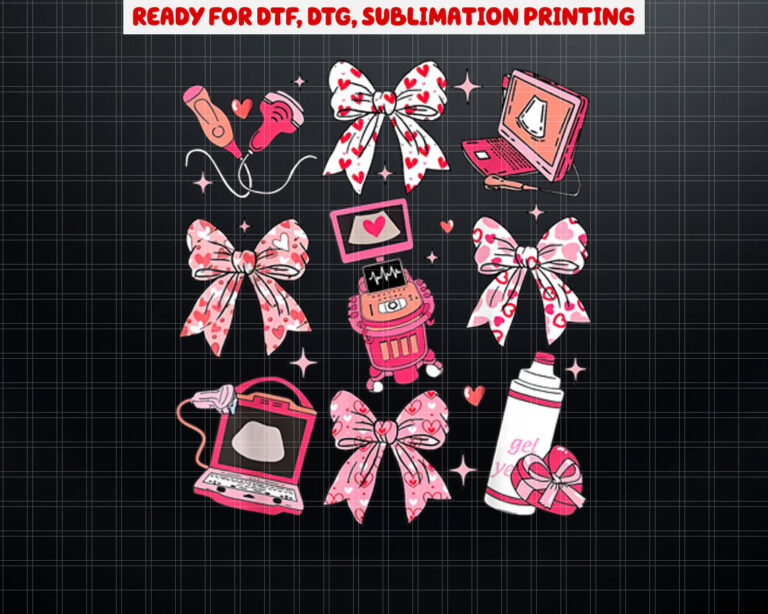 Coquette Bow Sonographer Valentine Ultrasound Tech OB Tech Shirt PNG, DTF, DTG, Sublimation Design