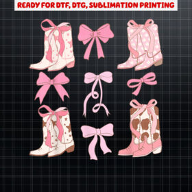 Coquette Cowgirl Boots With Bows Y2K Womens n Girls Top Shirt PNG, DTF, DTG, Sublimation Design