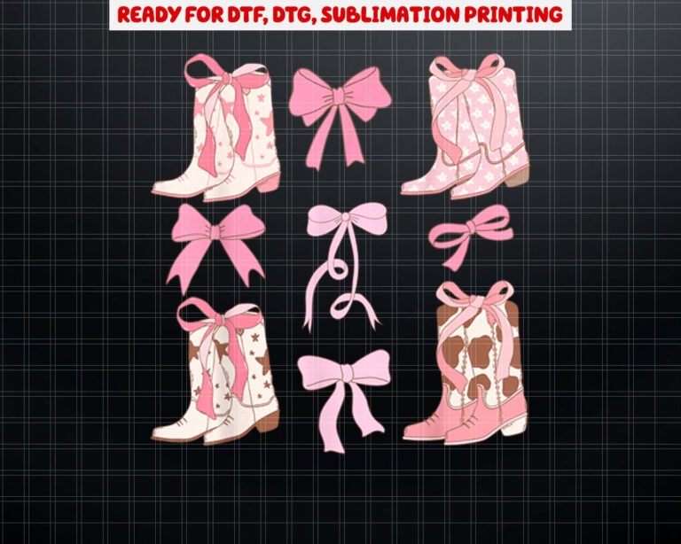 Coquette Cowgirl Boots With Bows Y2K Womens n Girls Top Shirt PNG, DTF, DTG, Sublimation Design
