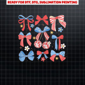 Coquette Red White  Blue Patriotic Bows Retro July 4th Shirt PNG, DTF, DTG, Sublimation Design