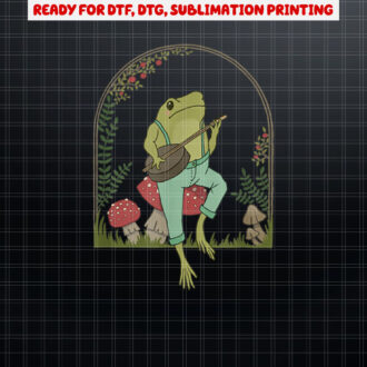 Cottagecore Aesthetic Frog Playing Banjo on Mushroom Cute Shirt PNG, DTF, DTG, Sublimation Design
