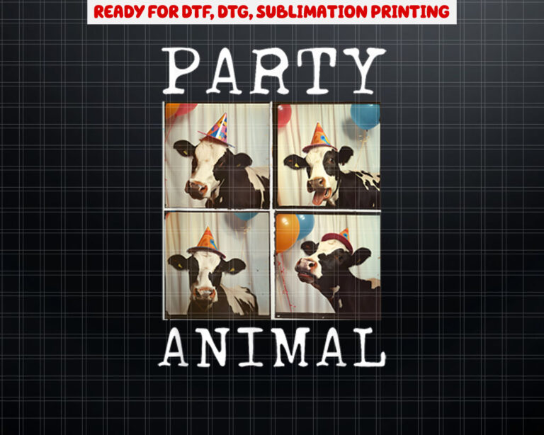 Cow Face Colorful Farm Animal Party Hat Funny Cow Shirt PNG, DTF, DTG, Sublimation Design