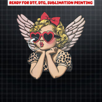 Cupid Blowing Bubble Heart Sunglasses Leopard Valentines Day Shirt PNG, DTF, DTG, Sublimation Design