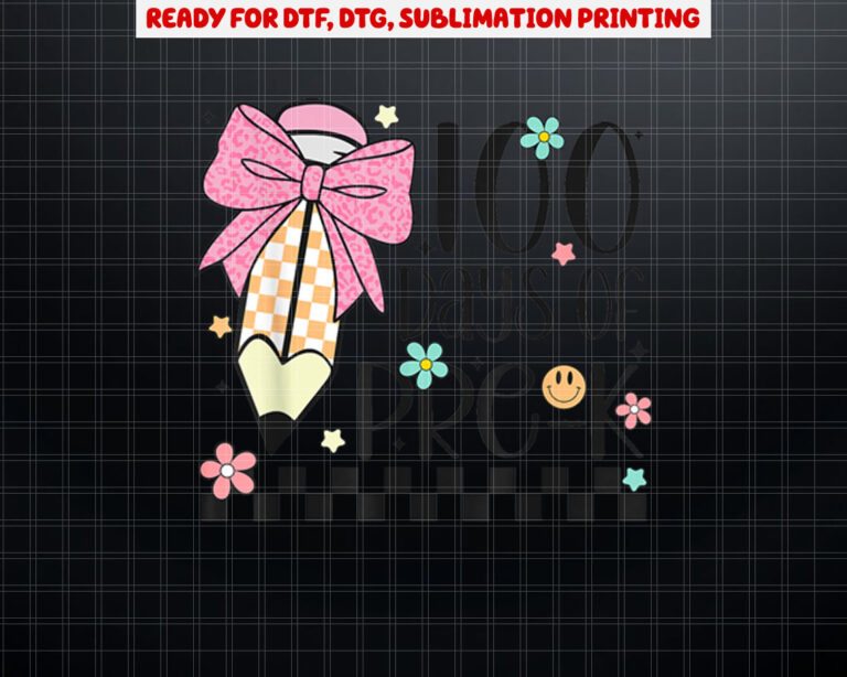Cute 100th Day of School Coquette Bow 100 Days of PreK Shirt PNG, DTF, DTG, Sublimation Design