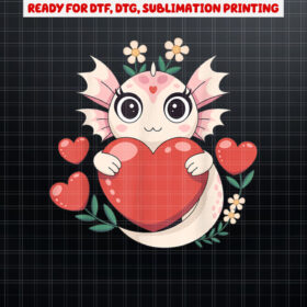 Cute Axolotl Heart Valentines Day For Girls Kids Shirt PNG, DTF, DTG, Sublimation Design